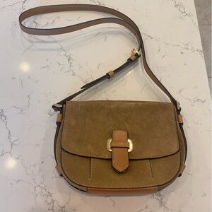 Tan and Brown Crossbody Bag with Gold Accents